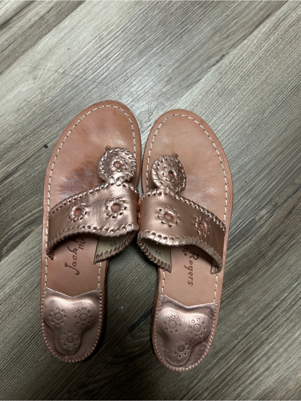 Jack Rogers Metallic Rose Gold Leather Sandals